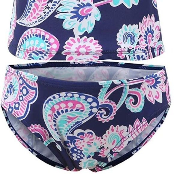 MOON Tree Girls Two Piece Bathing Suit Ruffle Tankini Swimsuits Hawaiian Floral - Picture 4 of 10